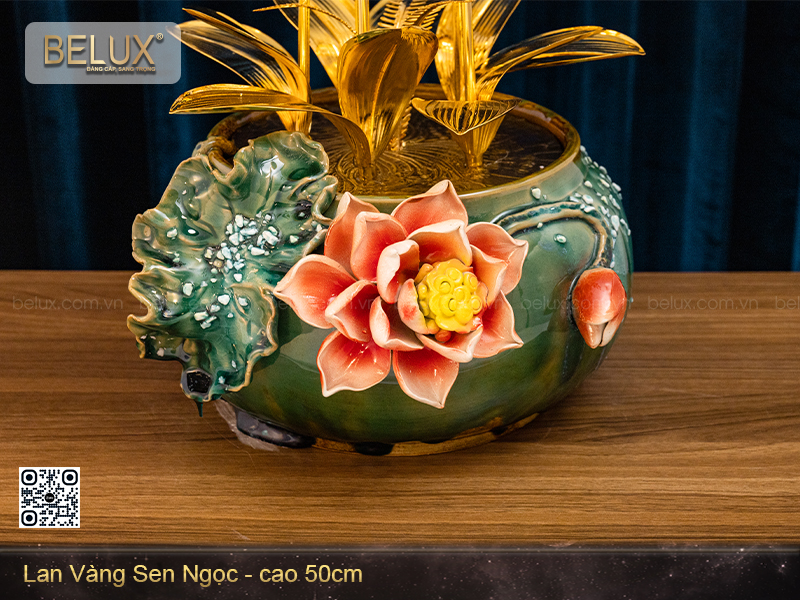 Chậu lan vàng sen ngọc mạ vàng 24k&nbsp;